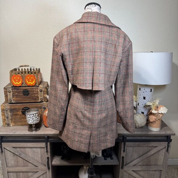 Divine Heritage Plaid Wool Blend Belted Trench Coat/Mini Dress Size M Classic - Picture 7 of 12